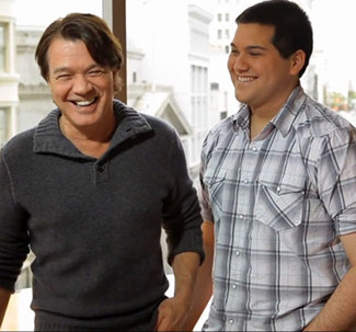 Eddie and Wolfgang Van Halen share a laugh